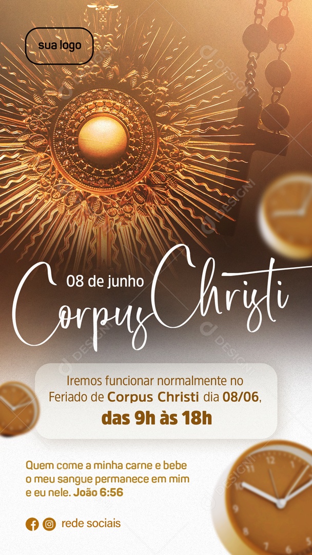 Corpus Christi 11 de Junho Paz Eucaristia Social Media PSD Editável