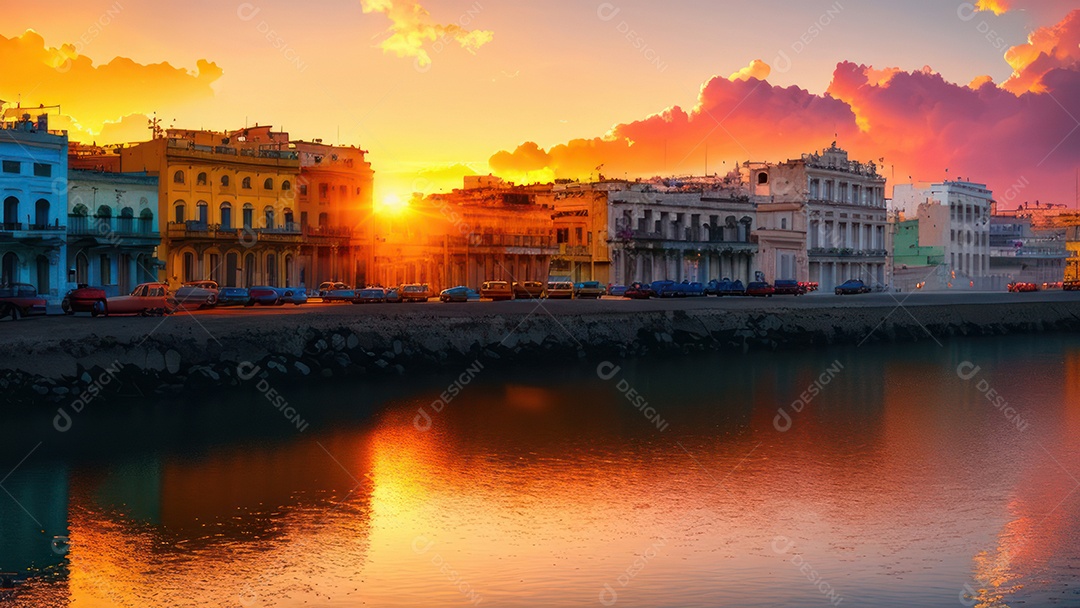 Imagem realista de cidade iluminada.