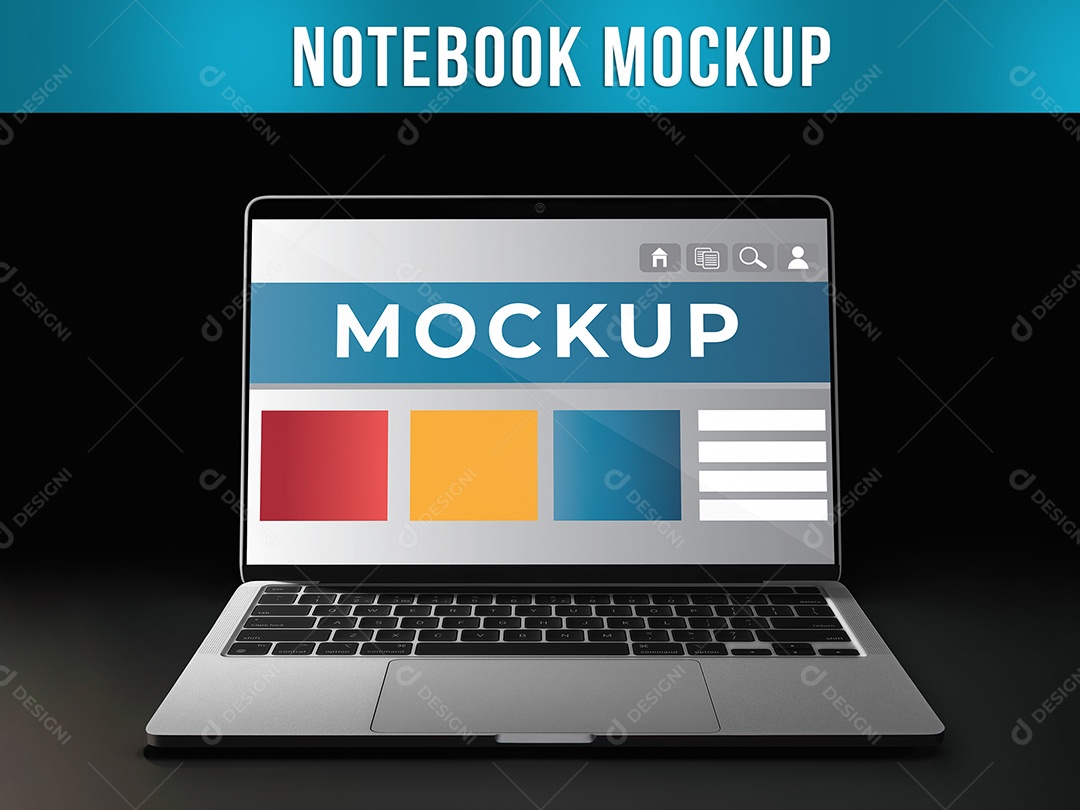 Notebook Mockup com Fundo Escuro PSD Editável