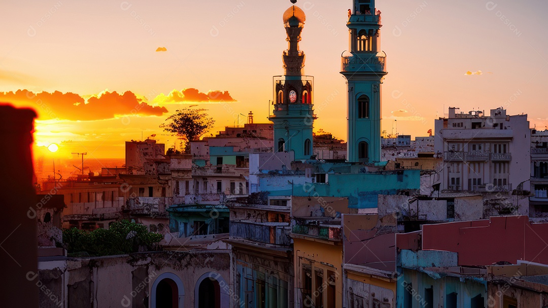 Imagem realista de cidade iluminada.