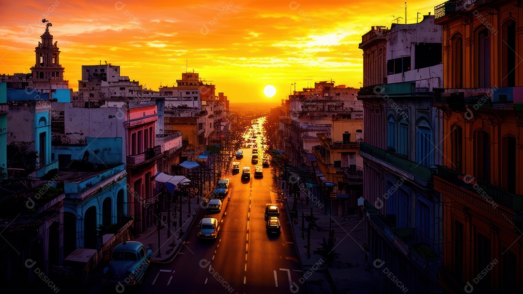 Imagem realista de cidade iluminada.