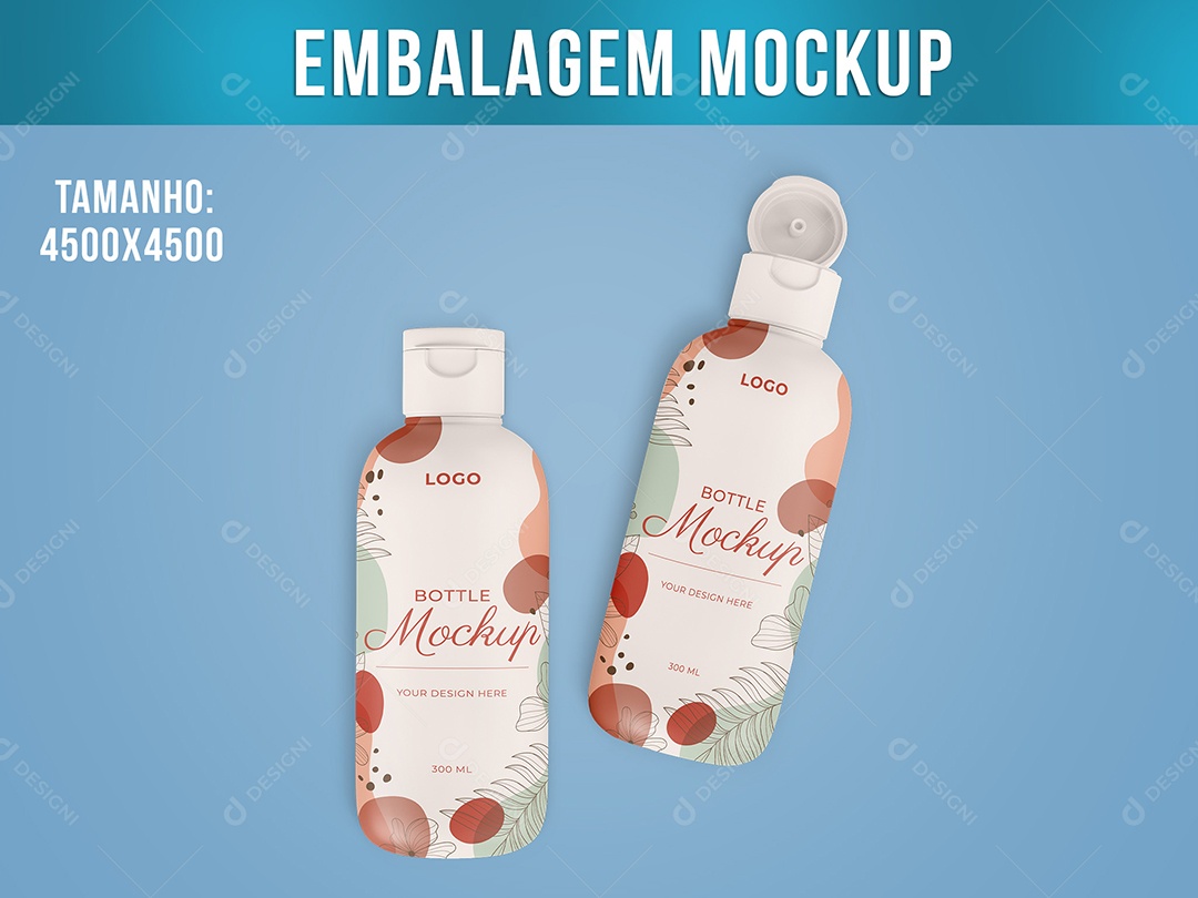 Frasco Embalagem Mockup com Tampa Flip Cosmético Higiene Rosto PSD Editável