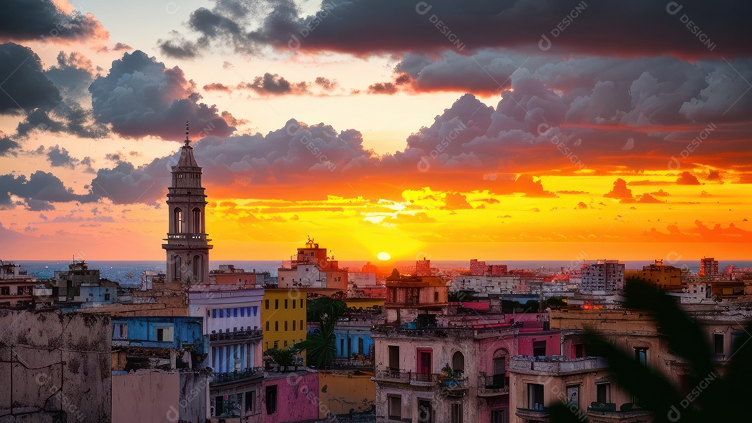 Imagem realista de cidade iluminada.