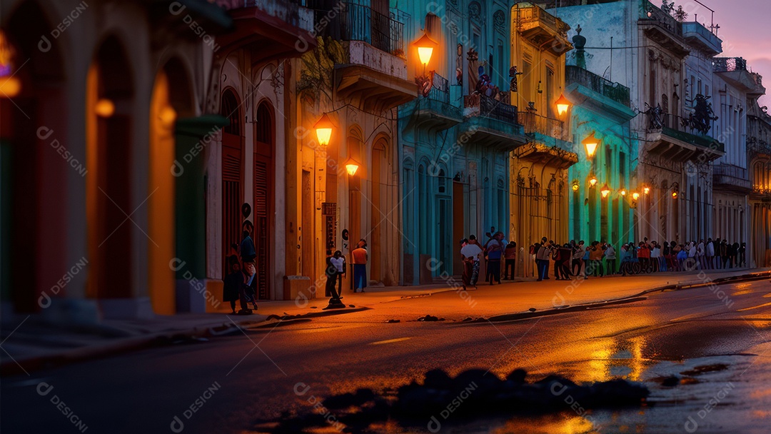 Imagem realista de cidade iluminada.