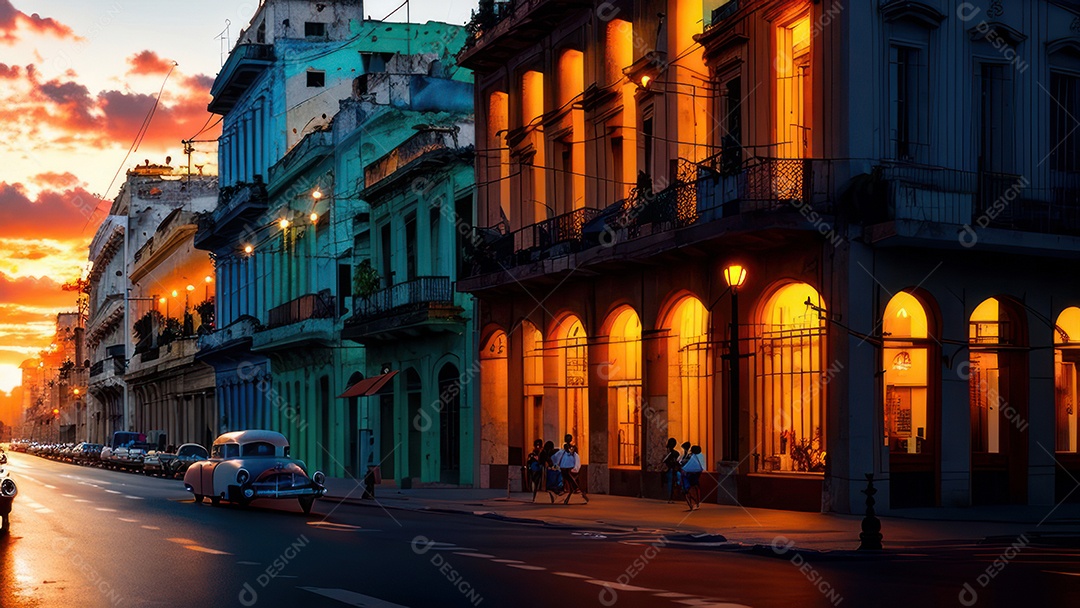 Imagem realista de cidade iluminada.