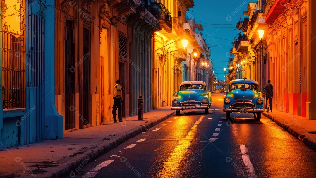 Imagem realista de cidade iluminada.