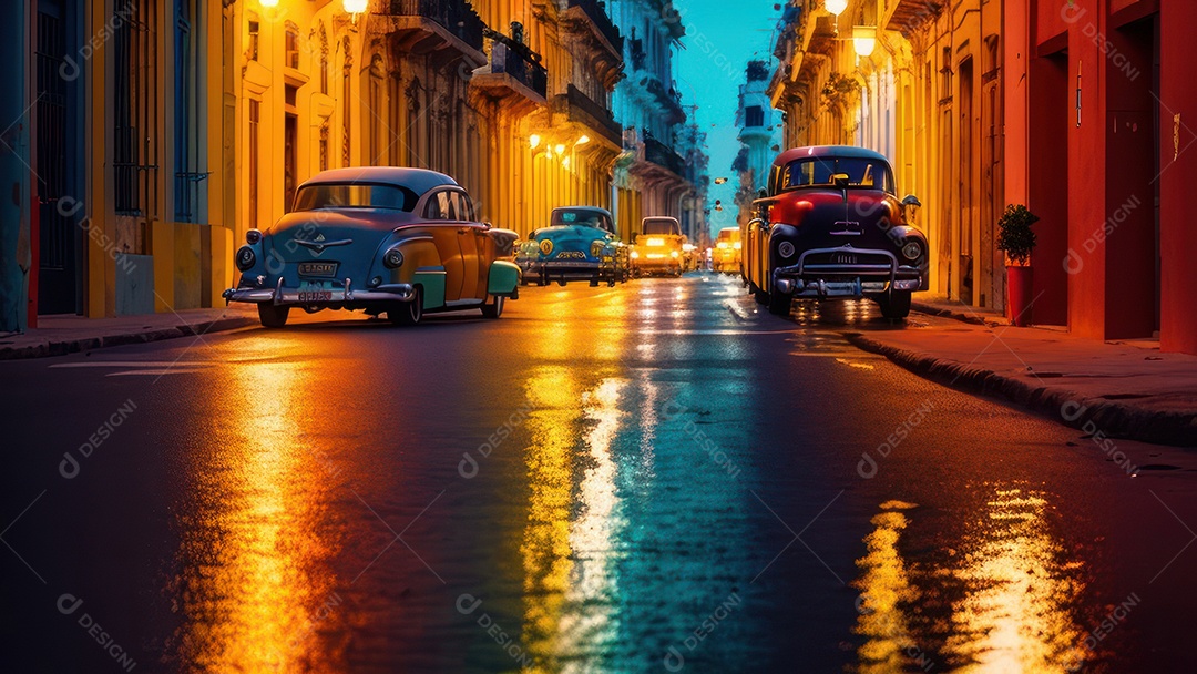 Imagem realista de cidade iluminada.