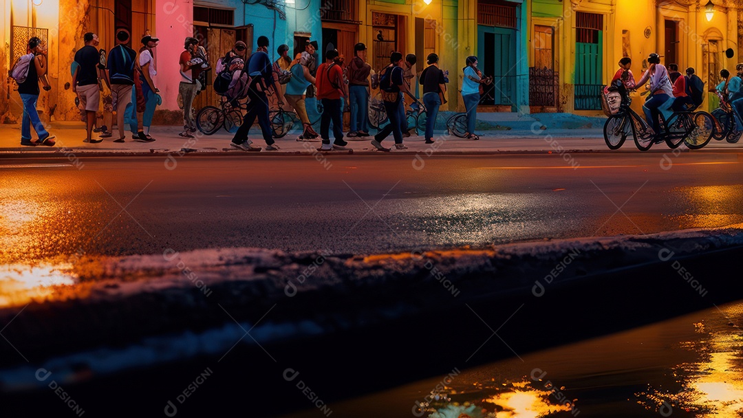 Imagem realista de cidade iluminada.