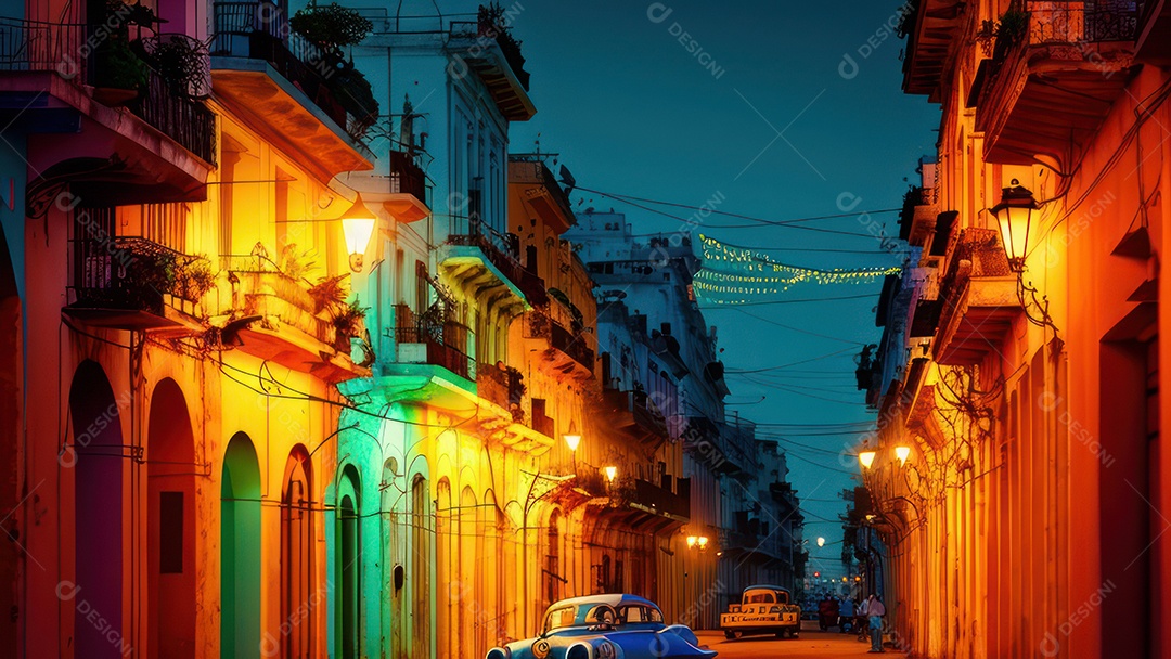 Imagem realista de cidade iluminada.