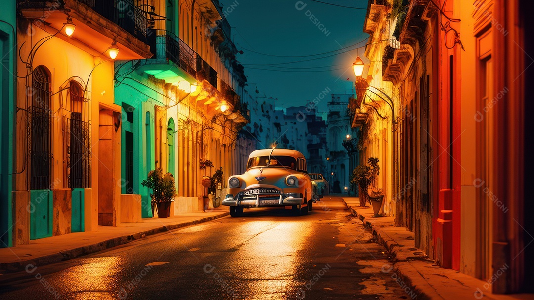 Imagem realista de cidade iluminada.