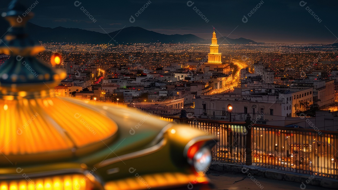 Imagem realista de cidade iluminada.