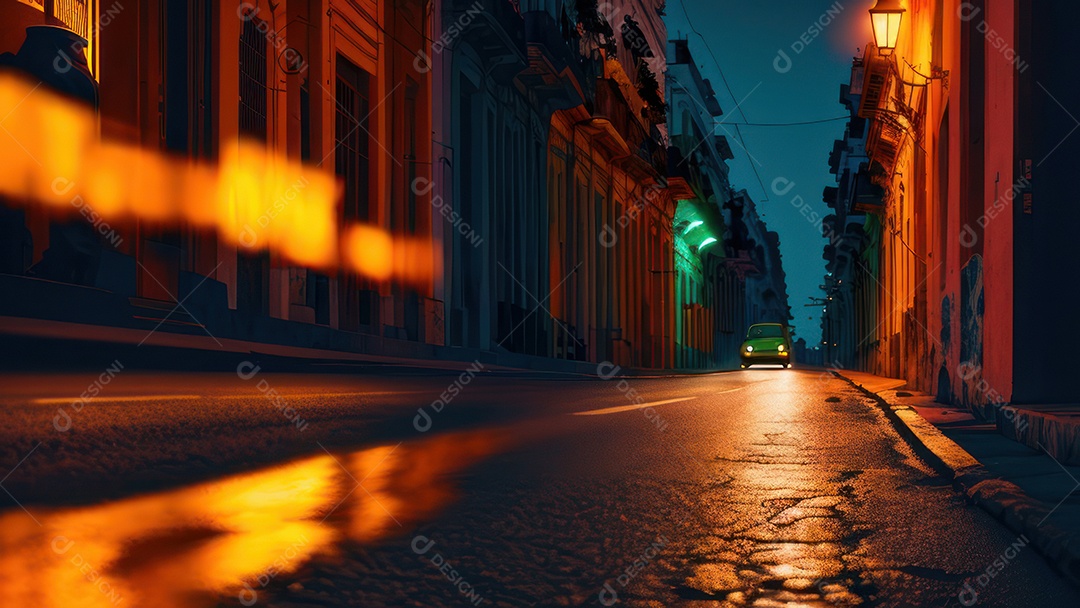 Imagem realista de cidade iluminada.