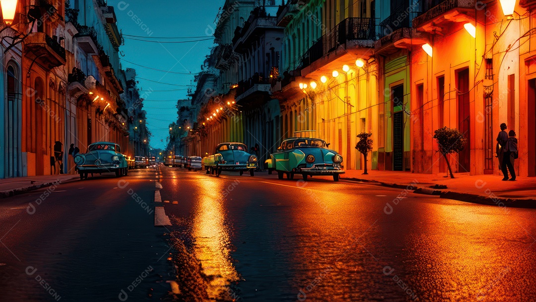 Imagem realista de cidade iluminada.