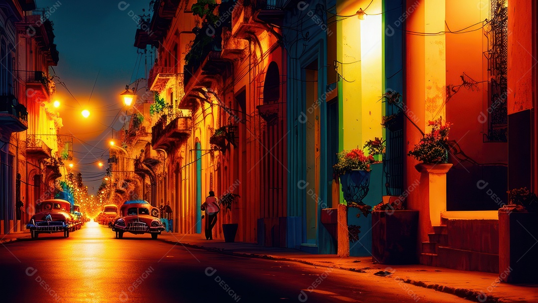 Imagem realista de cidade iluminada.