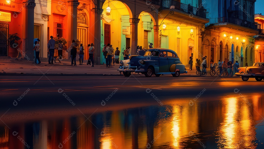 Imagem realista de cidade iluminada.