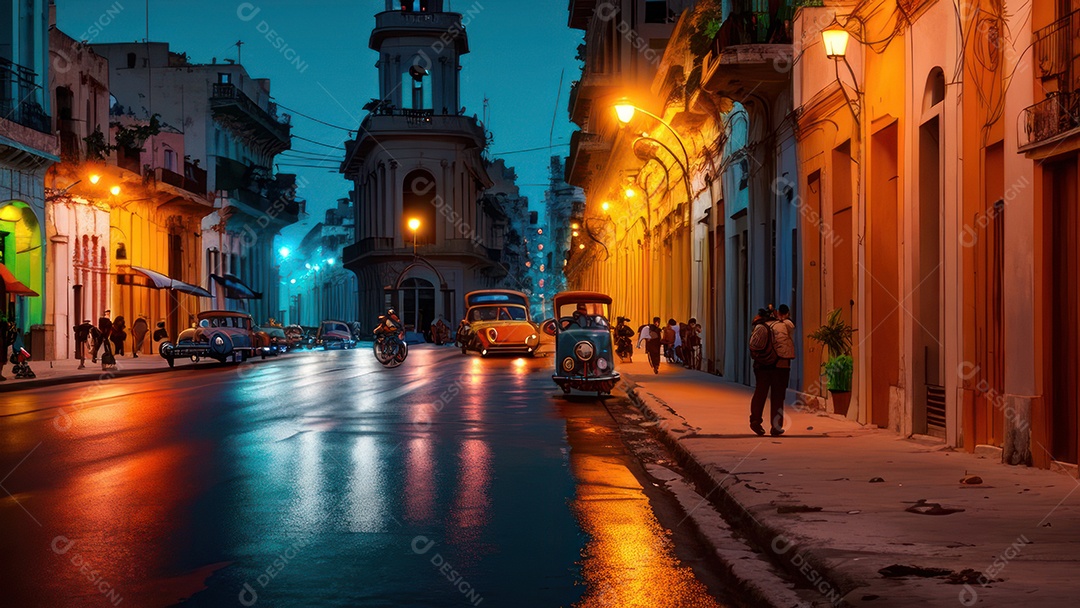 Imagem realista de cidade iluminada.