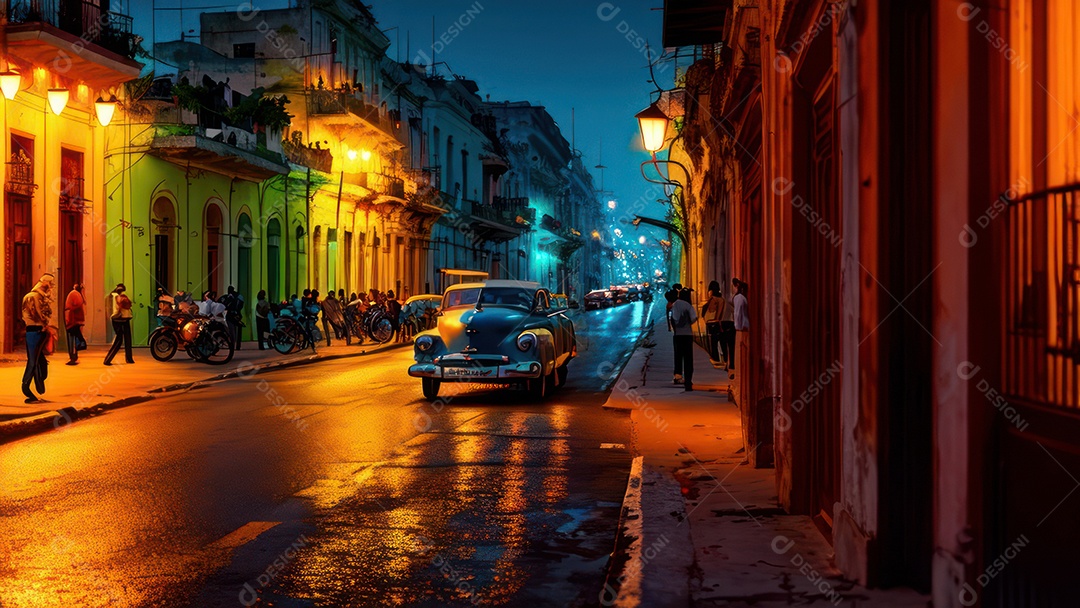 Imagem realista de cidade iluminada.