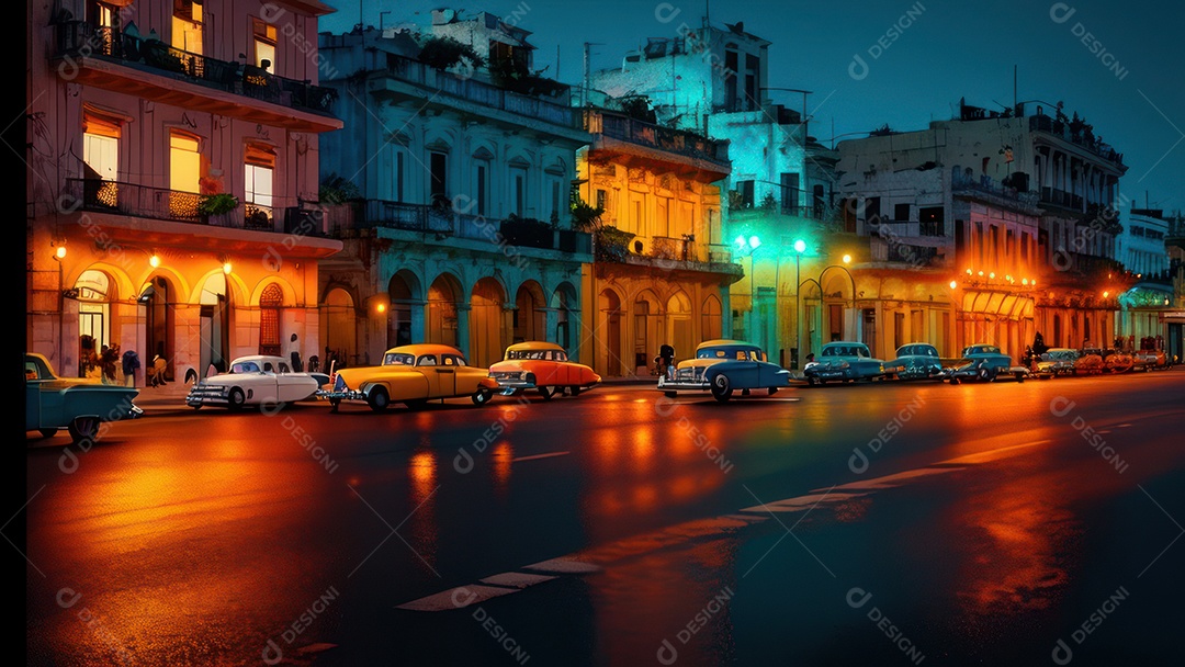 Imagem realista de cidade iluminada.