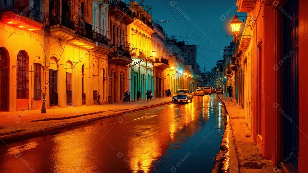 Imagem realista de cidade iluminada.