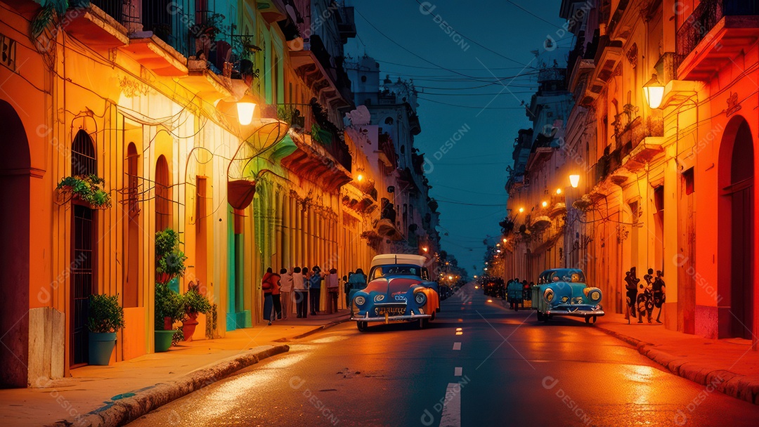 Imagem realista de cidade iluminada.