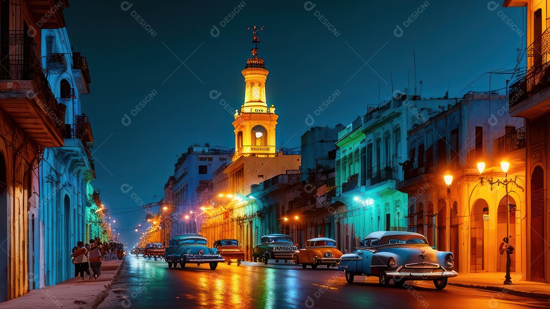 Imagem realista de cidade iluminada.