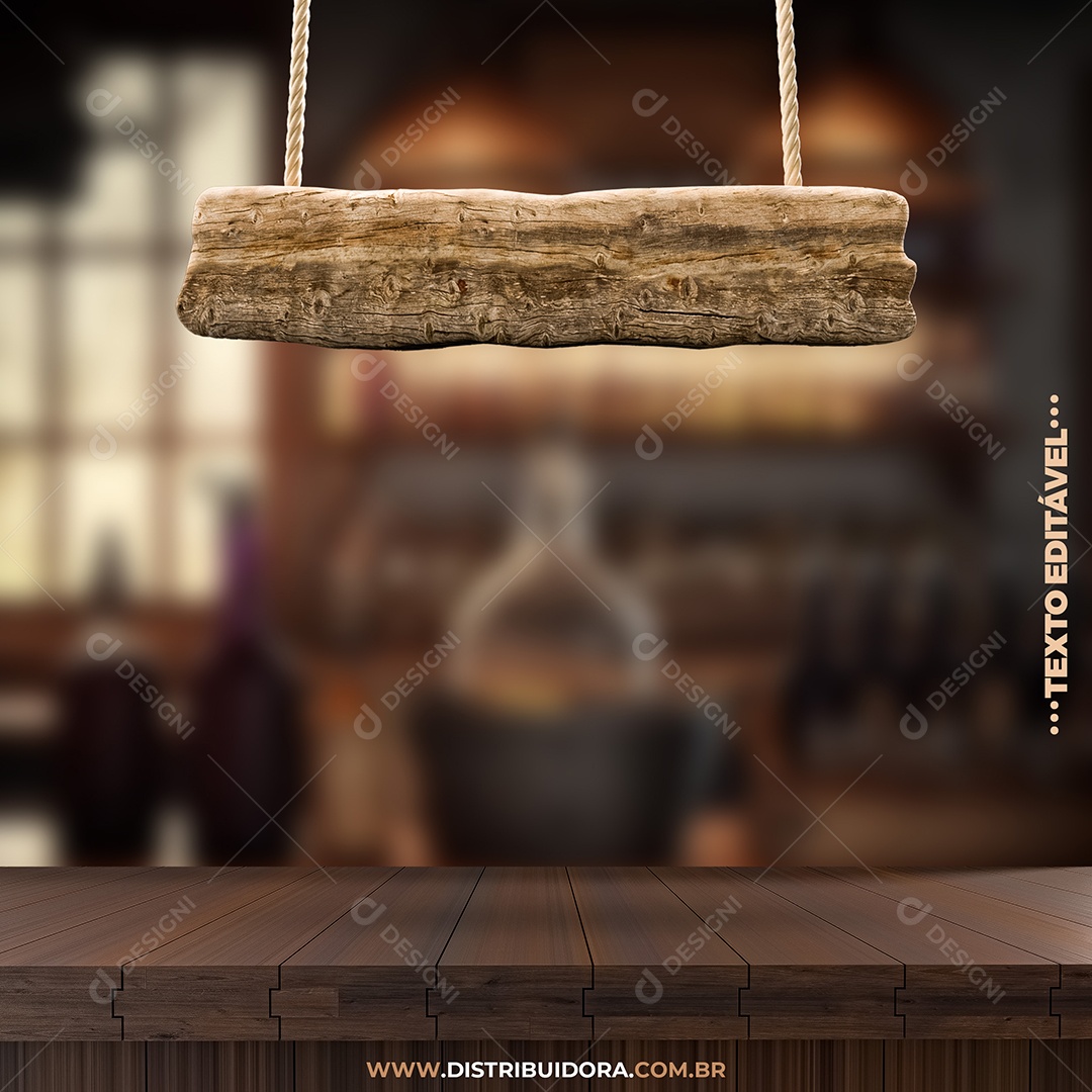 Elemento 3D Painel De Madeira Com Corda Para Composição PSD