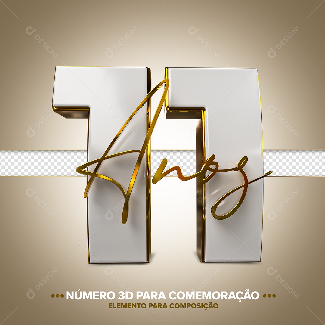 Número 11 Anos Branco E Dourado Comemoração Elemento 3D Para Composição PSD