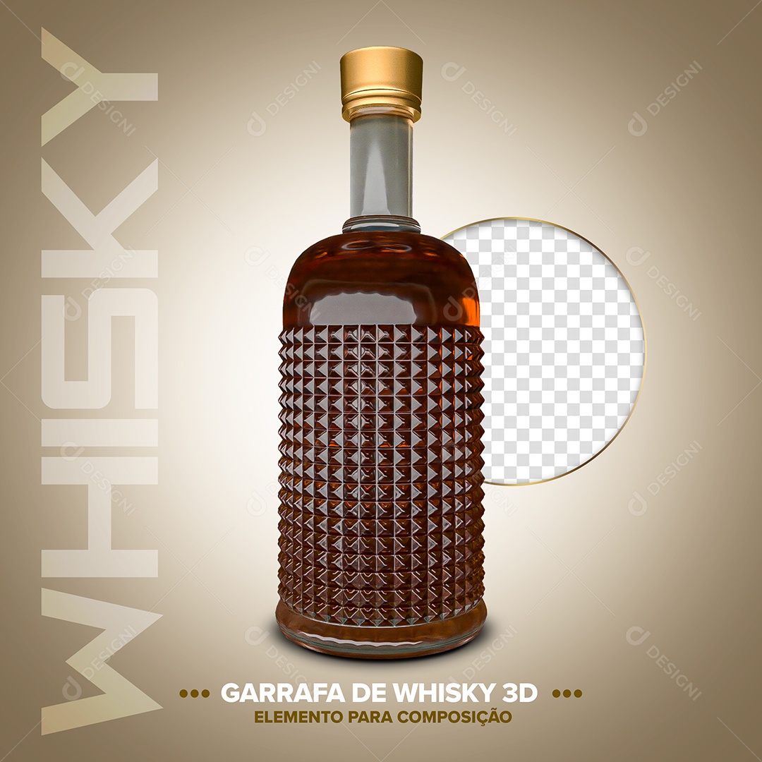 Elemento 3D Garrafa de Whisky Para Composição PSD