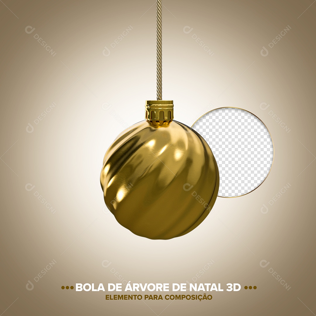 Elemento 3D Bola de Árvore Dourada de Natal Para Composição PSD 3D