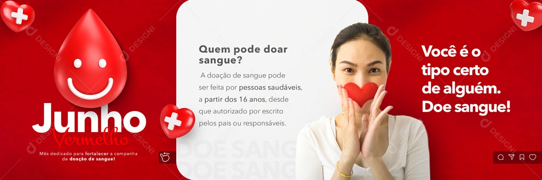 Você é o Tipo Certo de Alguém Dia Mundial Do Doador de Sangue 14 de Junho Social Media PSD Editável