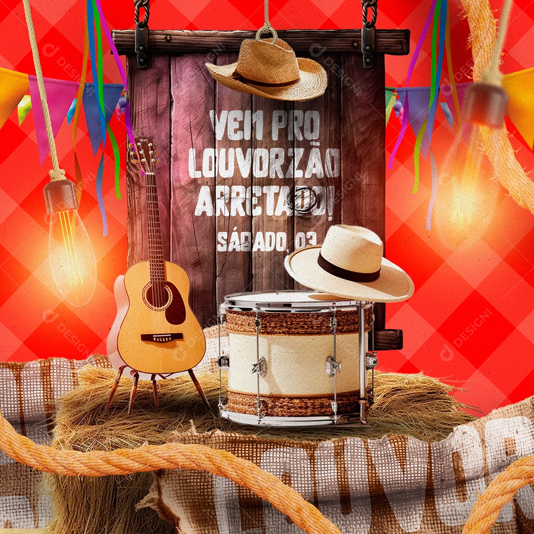 Vem Pro Louvorzão Arretado Gospel Social Media PSD Editável