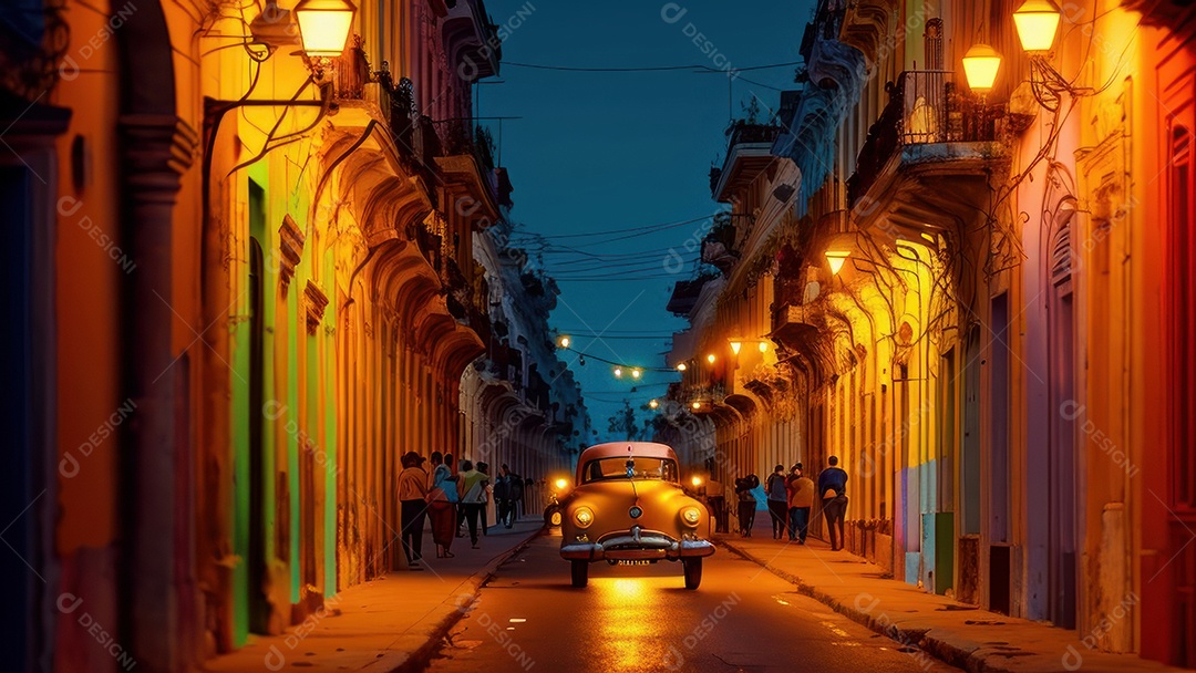 Imagem realista de cidade iluminada.