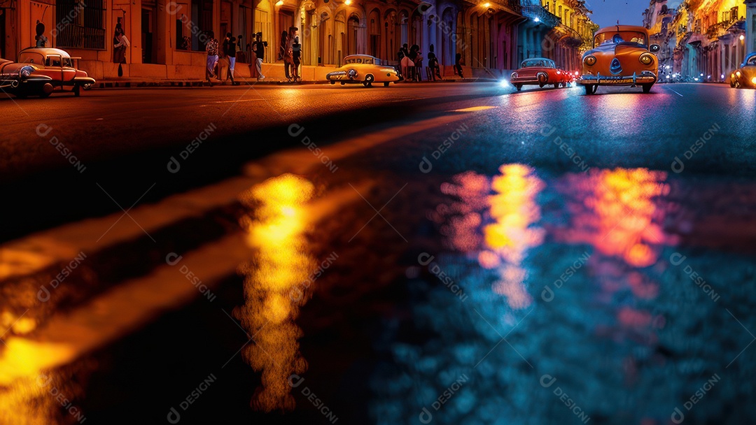 Imagem realista de cidade iluminada.