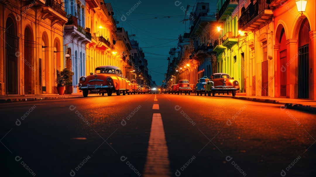 Imagem realista de cidade iluminada.