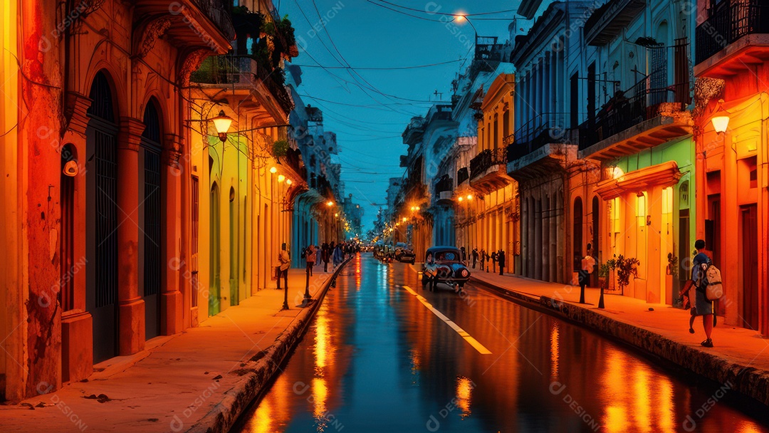 Imagem realista de cidade iluminada.