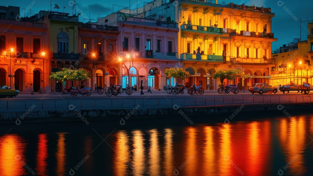 Imagem realista de cidade iluminada.