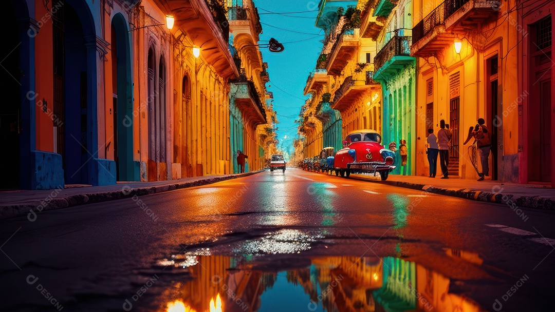 Imagem realista de cidade iluminada.