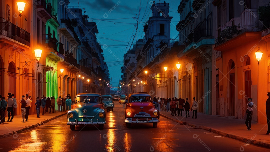 Imagem realista de cidade iluminada.