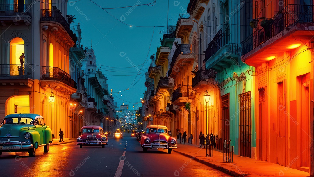 Imagem realista de cidade iluminada.