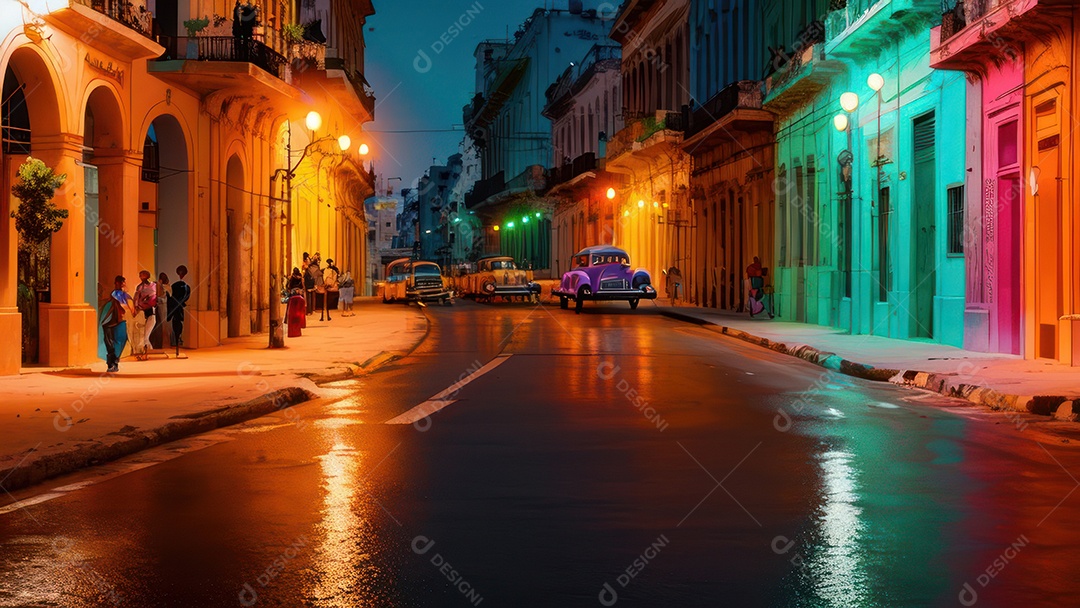 Imagem realista de cidade iluminada.