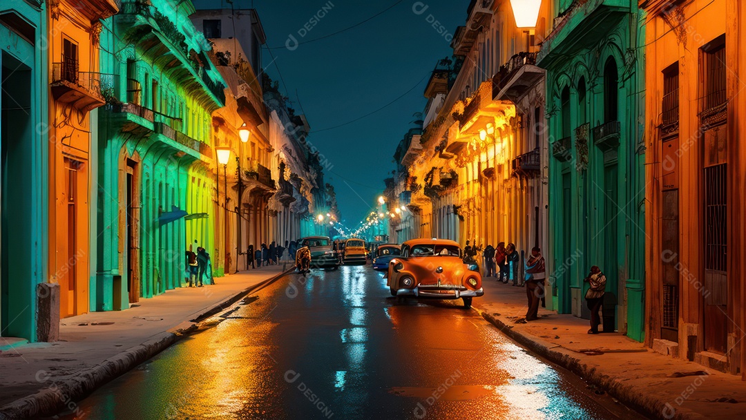 Imagem realista de cidade iluminada.