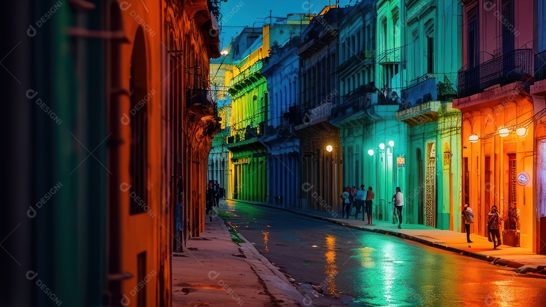 Imagem realista de cidade iluminada.