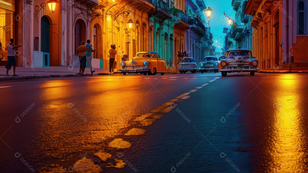 Imagem realista de cidade iluminada.