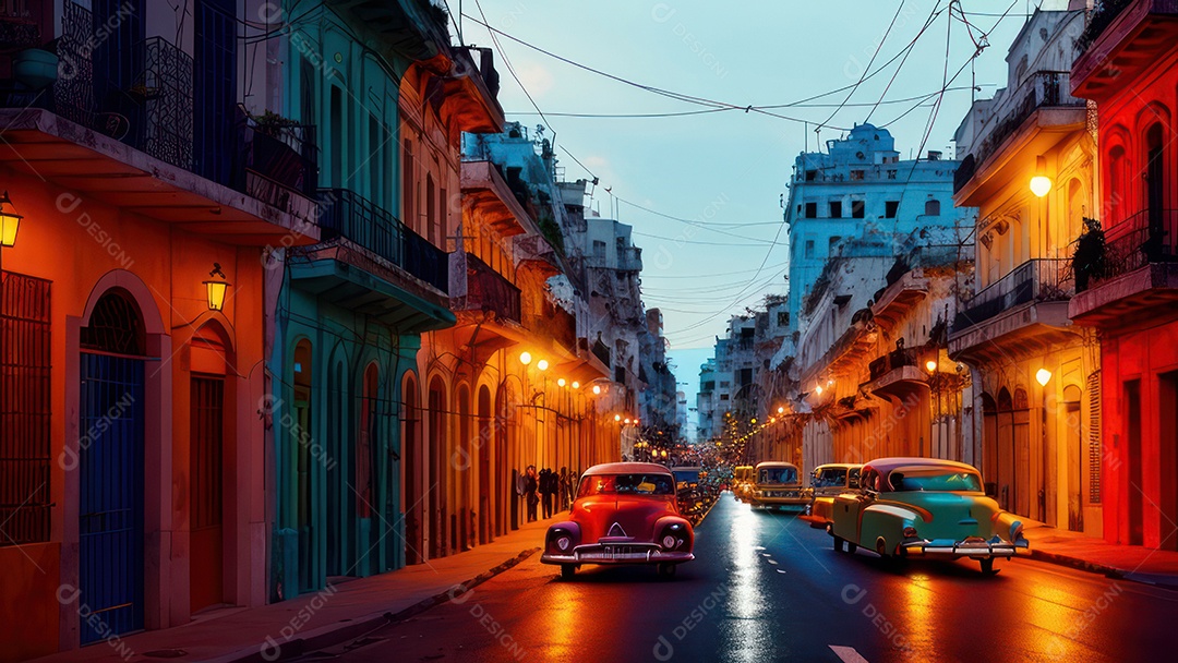 Imagem realista de cidade iluminada.