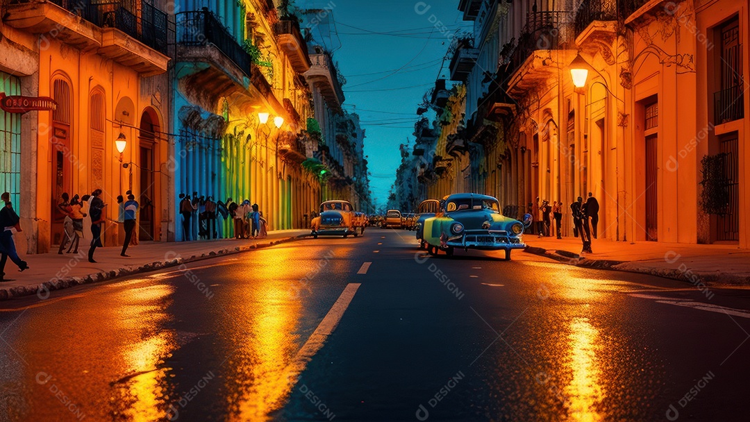 Imagem realista de cidade iluminada.