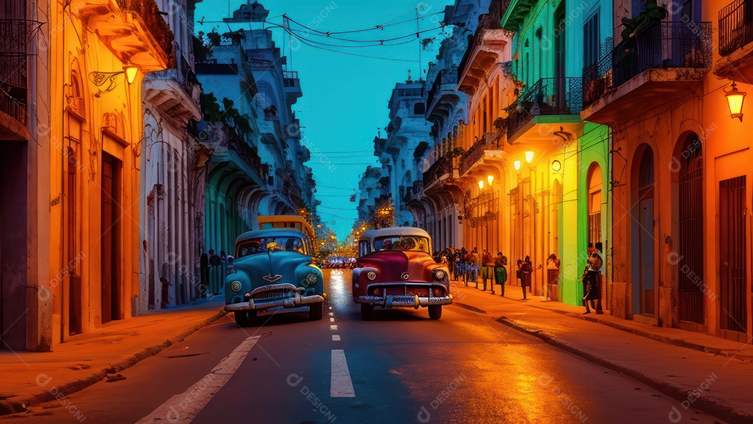 Imagem realista de cidade iluminada.