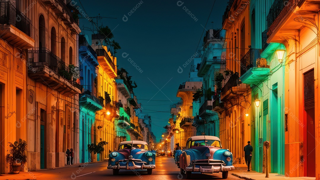 Imagem realista de cidade iluminada.