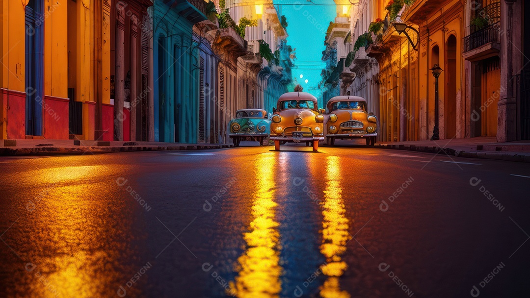 Imagem realista de cidade iluminada.