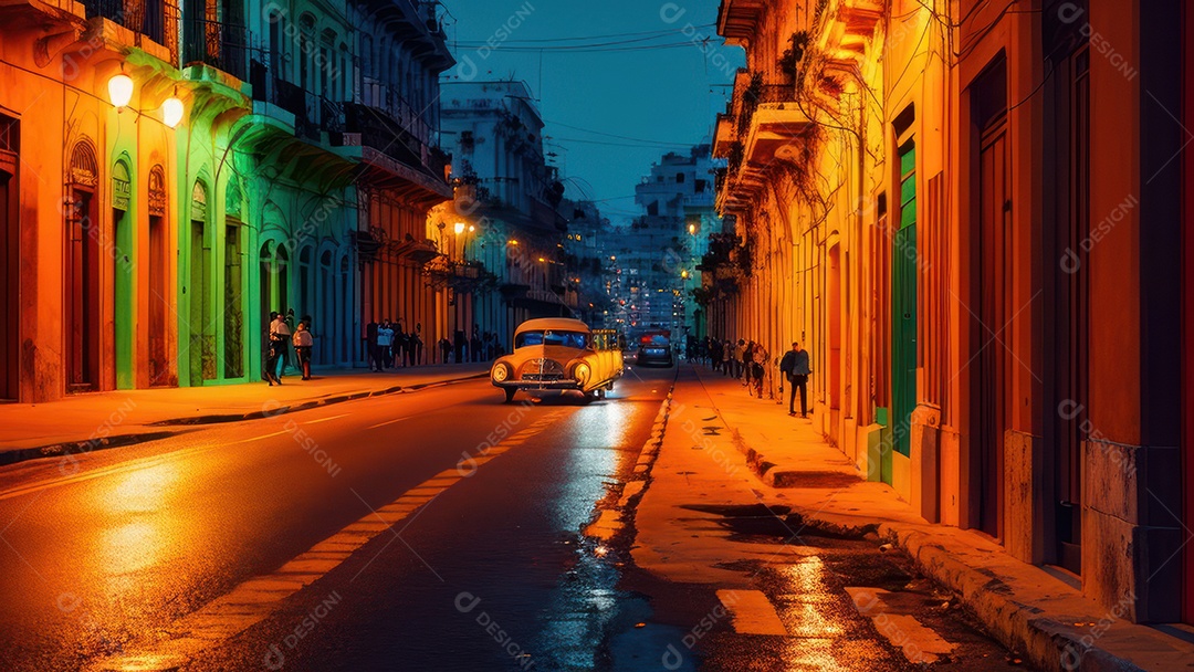 Imagem realista de cidade iluminada.