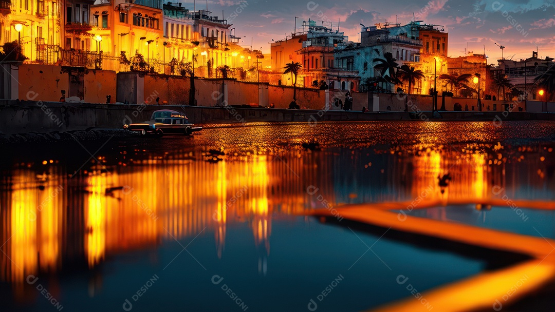 Imagem realista de cidade iluminada.